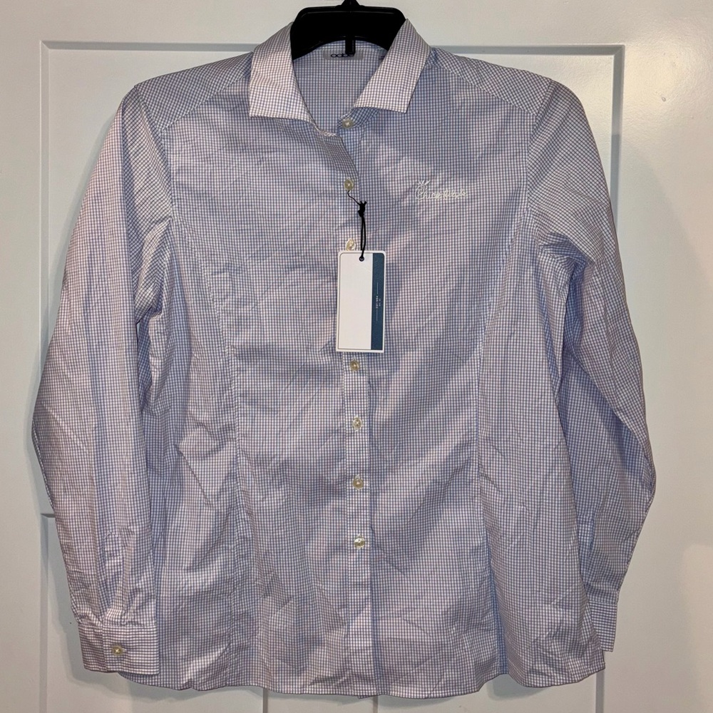Oobē Chick-fil-A blue & white check button down shirt Large NWT